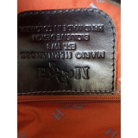 Mario Hernandez Leather Bag Shoulder Tan Black Tote Pockets  Check Pictures - Picture 13 of 16